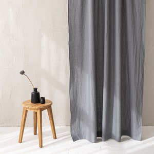 Grey linen curtain, Handcrafted custom length linen curtain, Natural linen curtain in various colors, Linen home decor, Window treatments. image 1