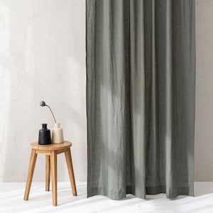 Gray green linen curtain, Handcrafted custom linen curtain, Natural linen curtain in various colors, Linen home decor, Window treatments.
