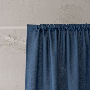 Cornflower blue linen curtain, Natural medium weight linen curtain in various sizes, Handmade custom linen drapes, Rod pocket linen curtain. image 1