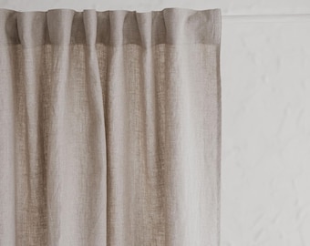 Cortina de lino natural con cinta de encabezado multifuncional: panel de ventana de tamaño personalizado, cortinas de lino hechas a mano para dormitorio y sala de estar.