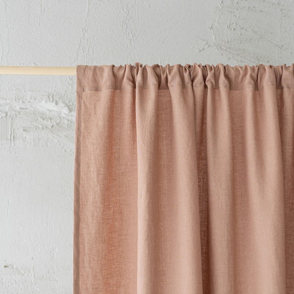 Misty rose linen curtain, Rod pocket natural linen curtain panel, Handmade softened linen curtain, Medium weight linen window curtains.