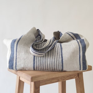 French style linen beach bag, Oversized linen bag, Linen beach bag with pockets, Natural linen summer bag, Large linen tote bag, Travel bag. image 4