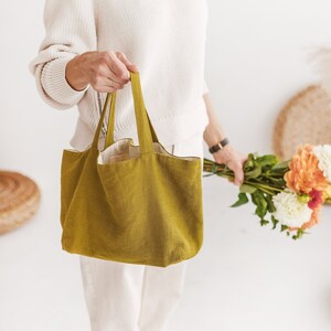 Olivgrüne Leinentasche, kleine Leinentasche mit Tasche, Bio-Leinentasche, natürliche Leinentasche für Frauen und Männer, kleine Leinentasche, Öko-Tasche.