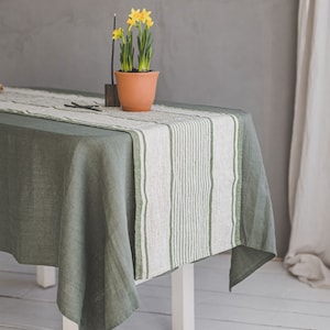 Striped linen table runner available in various colors, French style linen table runner, Farmhouse table runner, Washed linen table runner.