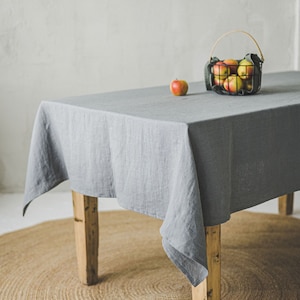 Grey linen tablecloth, Softened natural linen tablecloth, Rectangle, square linen table cloth, Dining table decor, Handmade tablecloth. image 1