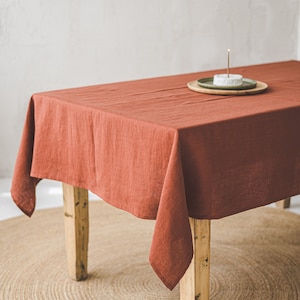 Burnt orange linen tablecloth, Handmade softened linen tablecloth, 100% natural linen fabric tablecloth, Dining table decor, Interior decor.
