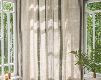 French style linen curtain, Linen window treatments, Linen rod pocket curtain, Farmhouse natural linen curtain, Custom linen curtain.