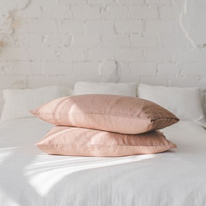 Softened linen pillowcase available in various colors, Handmade natural linen cushion cover, Custom size pillow cover with envelope closure. 画像 1