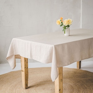 Sand linen tablecloth, Natural fiber tablecloth, Linen tablecloth for home decor, Handmade natural linen tablecloth in various colors.