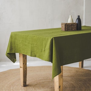 Linen tablecloth in moss green, Farmhouse tablecloth, Green linen tablecloth, Softened linen tablecloth in various colors, Table linens.