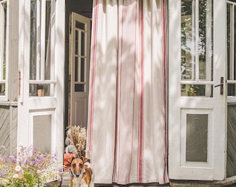 Red striped cotton linen curtains, striped curtains, curtains, custom curtain panels, living room curtains.