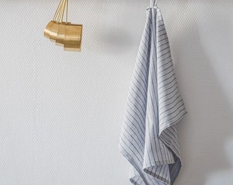 Handmade Linen Tea Towels – Set of 2 Midweight Natural Flax Linen Towels | Absorbent, Available in Various Colors | Striped hand towels.