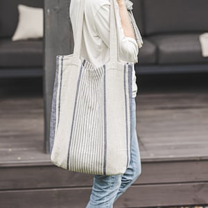 Leinentasche im französischen Stil, Sommertasche aus Leinen, Gestreifte Leinentasche in verschiedenen Farben, Benutzerdefinierte Leinentasche für Frauen und Männer.