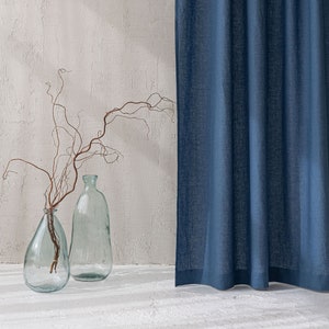 Cornflower blue linen curtain, Natural medium weight linen curtain in various sizes, Handmade custom linen drapes, Rod pocket linen curtain. image 2