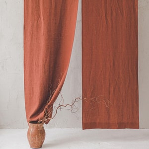 Burnt Orange Linen Noren Curtain, Handcrafted Japanese Room Divider, Vibrant Eco-Friendly Decor, Stylish Linen Doorway Hanging.