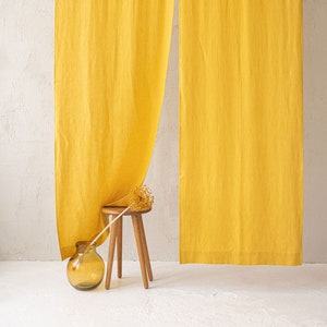 Mimosa Yellow Linen Noren Curtain, Japanese style curtain, Traditional doorway divider, Rod pocket linen curtain, Japanese linen home decor.
