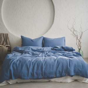 Linen Duvet Cover – Soft Washed Natural Linen Bedding, Breathable, Eco-Friendly Comforter Cover, Blue, White, and Custom Colors in All Sizes