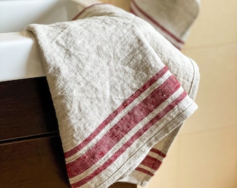 French style linen towels - set of 2, Striped linen towels, Thick linen towels, Linen hand towels, Rustic linen towels in various styles.