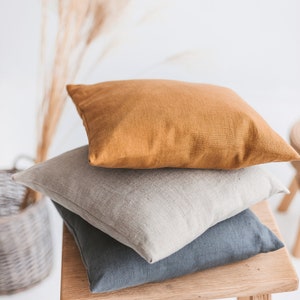Camel linen pillowcase, Natural linen pillow cover, Decorative pillowcase, Throw pillow cover, Camel linen pillow sham, Handmade pillowcase. image 4