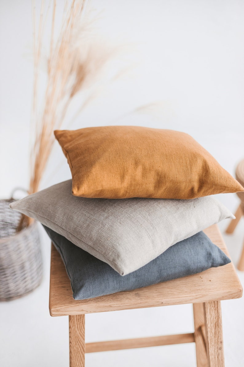 Camel linen pillowcase, Natural linen pillow cover, Decorative pillowcase, Throw pillow cover, Camel linen pillow sham, Handmade pillowcase. image 4
