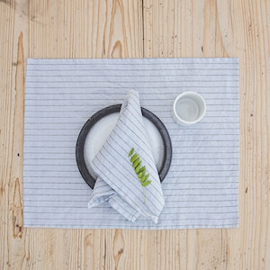 Grey linen napkins with black stripes, Handmade, stone washed linen napkins, Natural linen napkins in various colors, Table linens.