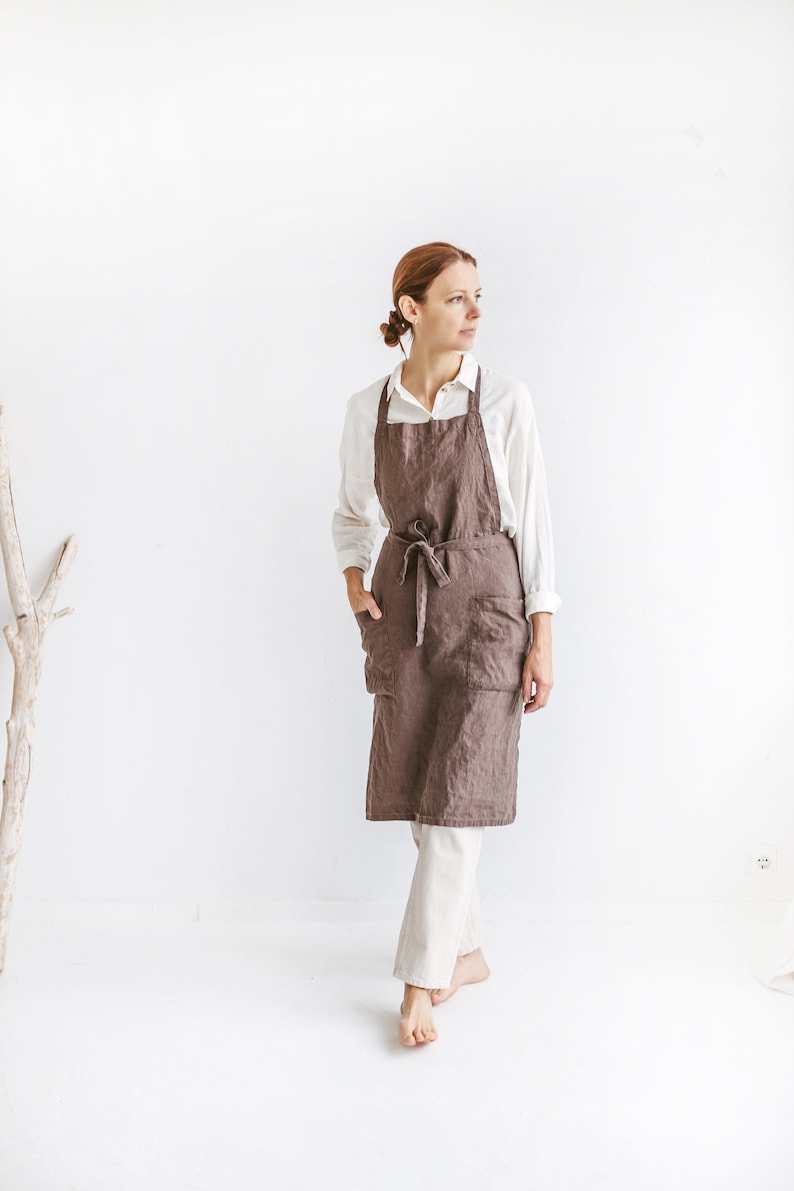 Linen Apron With Pockets Washed Linen Apron for Women and Etsy
