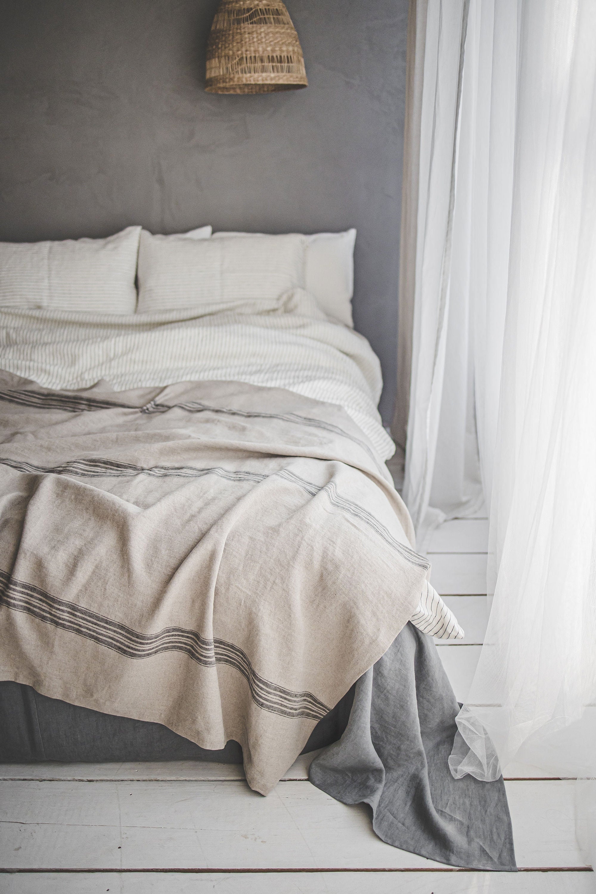 Striped Bed Blanket Etsy Canada