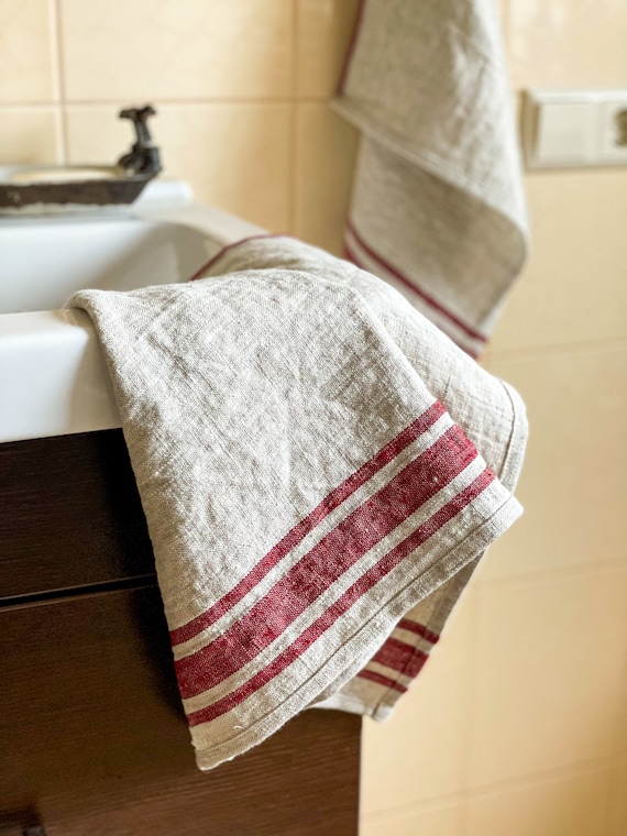 French Style Linen Towels Set of 2, Linen Kitchen Towels With Loop