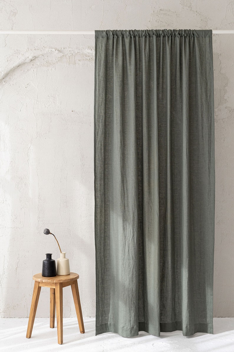 Cornflower blue linen curtain, Natural medium weight linen curtain in various sizes, Handmade custom linen drapes, Rod pocket linen curtain. image 5