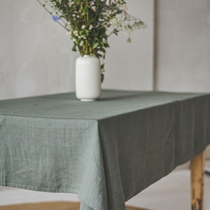 Linen tablecloth in gray green, Farm style tablecloth, Softened linen tablecloth, Custom linen tablecloth, Country style linen tablecloth. image 7