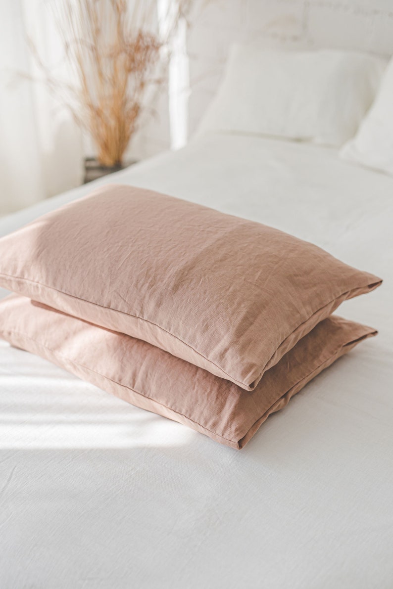 Softened linen pillowcase available in various colors, Handmade natural linen cushion cover, Custom size pillow cover with envelope closure. 画像 4