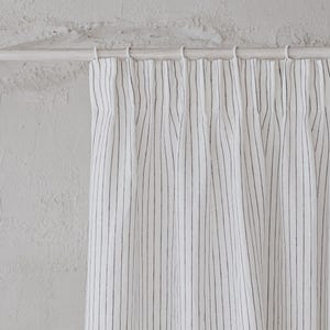 White Linen Pencil Pleat Curtain – Black Striped Drapery Panel – Custom Fit for Kitchen, Bedroom, Living Room – Made-to-Order Curtain.