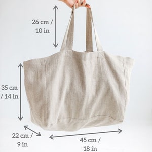 Forest green linen beach bag, Natural linen summer bag with lining, Oversized linen shoulder bag, Large handmade linen tote bag, Eco bag. image 7