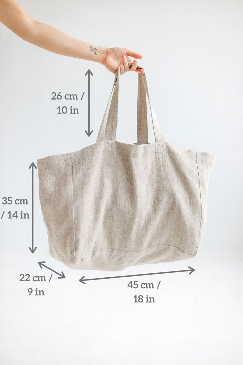 Large linen beach bag, Natural linen summer bag, Oversized linen bag with lining, Handmade linen tote bag, Natural beach bag, Eco bag. image 9