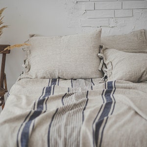 Colcha de lino estilo francés en varios colores, Cubrecama de lino vintage, Tiro de cama de lino a rayas, Colcha de lino orgánico, Colcha rústica. imagen 4