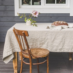 Rustic linen tablecloth, Natural tablecloth with mitered corners, Washed linen tablecloth, Heavy linen tablecloth, Undyed linen tablecloth. image 4