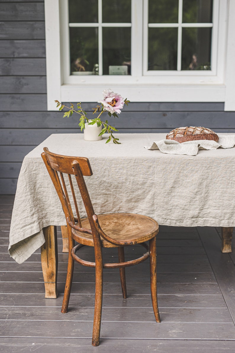 Rustic linen tablecloth, Natural tablecloth with mitered corners, Washed linen tablecloth, Heavy linen tablecloth, Undyed linen tablecloth. image 4