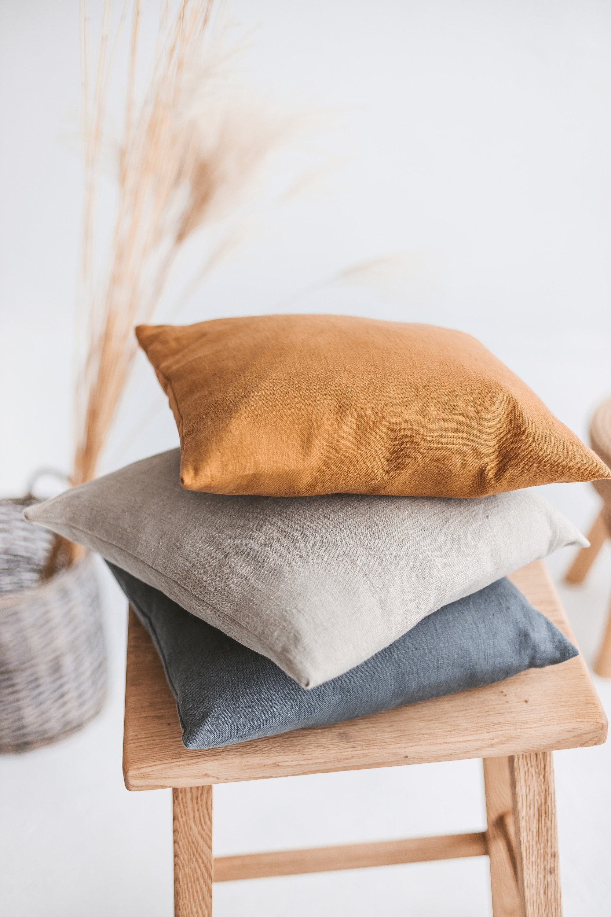 Natural Linen Pillow Cover Handmade Cushion Cover Linen Pillow