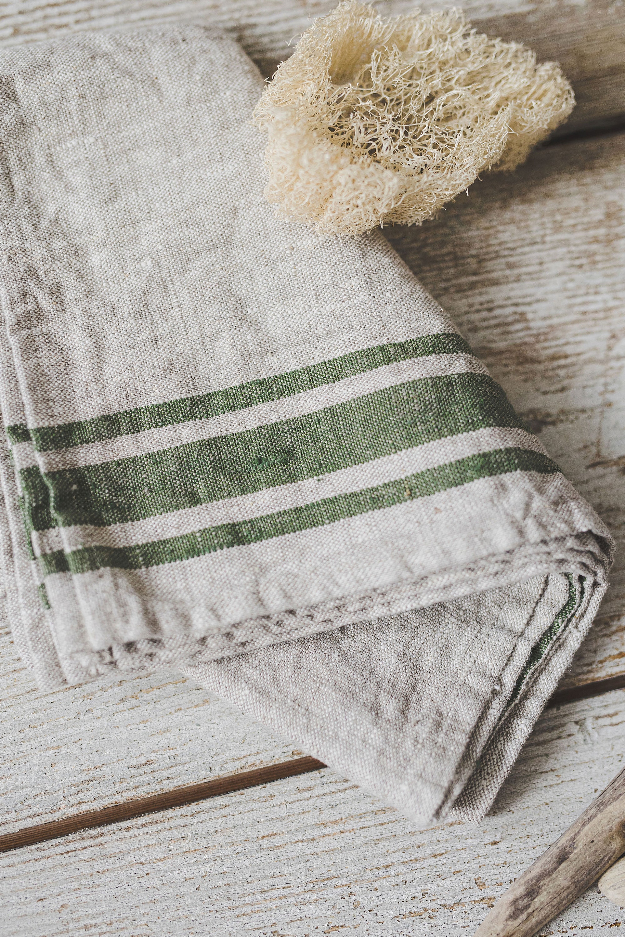 Linen Hand Towel - Light Natural with Frayed Edges - Southern Home