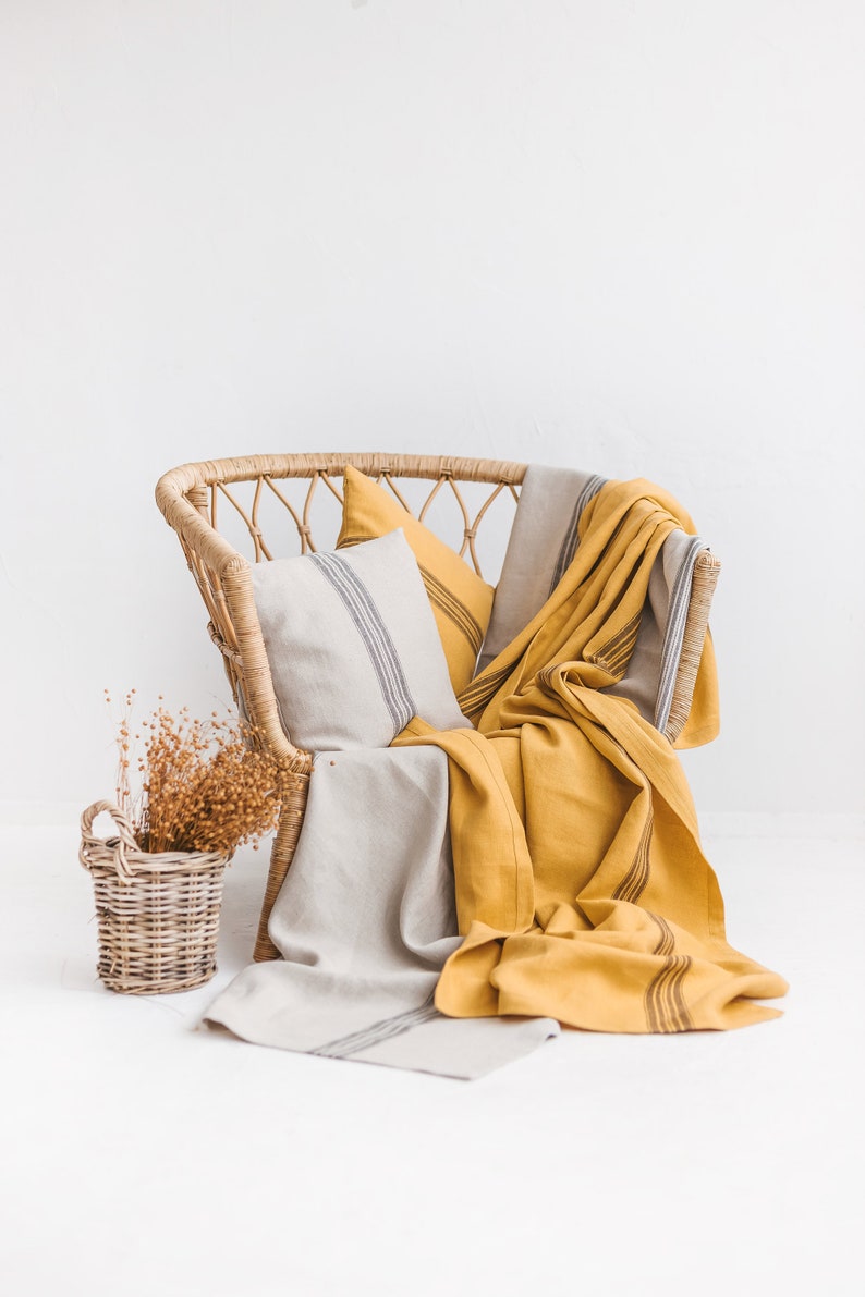 Yellow Natural Linen Throw Blanket Heavyweight Linen Blanket Etsy