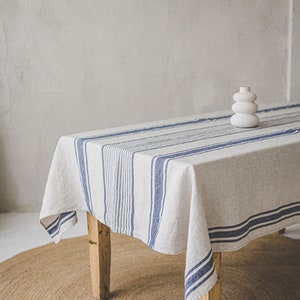 Striped linen tablecloth, French style linen tablecloth, Washed heavyweight linen tablecloth, Vintage linen tablecloth in various colors. image 4