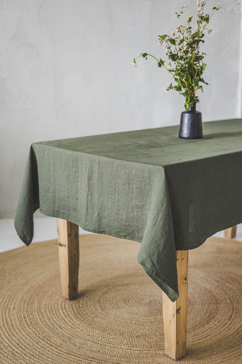 Grey linen tablecloth, Softened natural linen tablecloth, Rectangle, square linen table cloth, Dining table decor, Handmade tablecloth. image 9