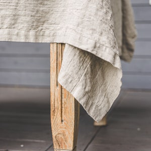 Rustic linen tablecloth, Natural tablecloth with mitered corners, Washed linen tablecloth, Heavy linen tablecloth, Undyed linen tablecloth. image 3