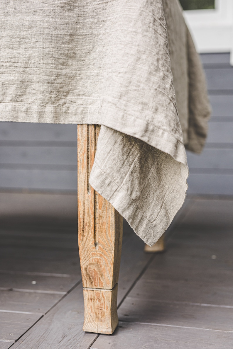 Rustic linen tablecloth, Natural tablecloth with mitered corners, Washed linen tablecloth, Heavy linen tablecloth, Undyed linen tablecloth. image 3