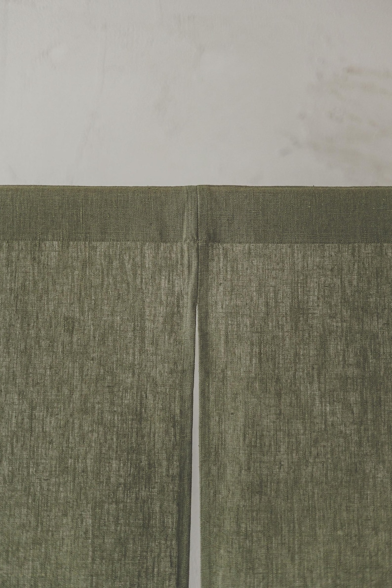 Forest Green Linen Noren Curtain, Handcrafted Japanese Room Divider, Elegant & Natural Home Decor, Eco-Friendly Linen Doorway Curtain. image 2