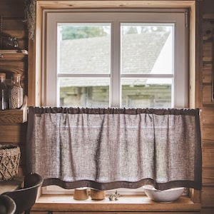 Cocoa Linen Café Curtain – Modern Farmhouse Style, Light Filtering Window Treatment, 100% Natural Linen Curtain, Kitchen Décor.