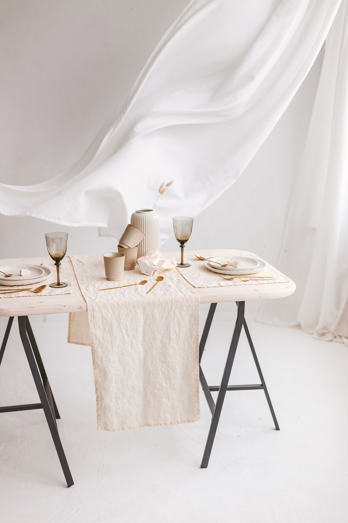 Cream Linen Table Runner Washed Linen Table Runner Linen Etsy