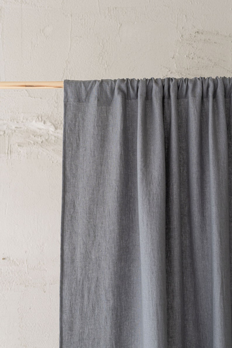 Grey linen curtain, Handcrafted custom length linen curtain, Natural linen curtain in various colors, Linen home decor, Window treatments. image 2