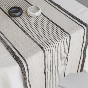 French style linen table runner, Striped linen table runner, Heavyweight natural linen table runner, Handmade washed linen table runner. image 5