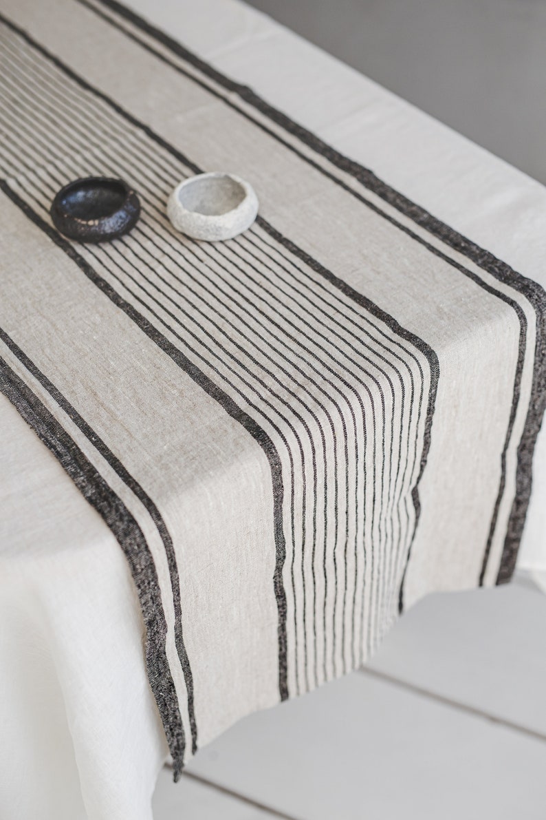 French Style Linen Table Runner Striped Linen Table Runner Etsy